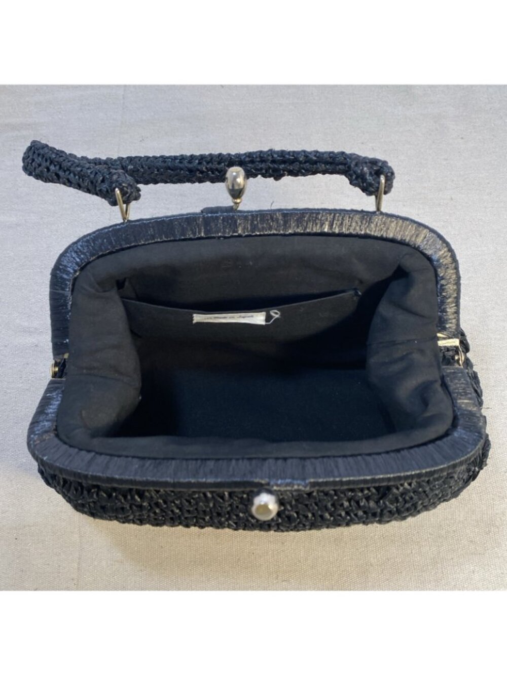 VTG Black Straw Raffia Woven 124 Japan Purse Handbag Gold Tone Clasp Closure EUC - Picture 7 of 11